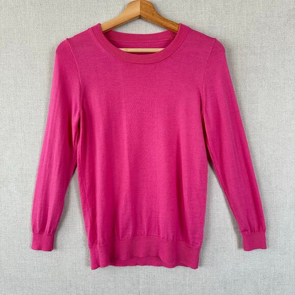 J. Crew Merino Wool Hot Pink Pullover Sweater Top Long Sleeve Size XS - Picture 7 of 7